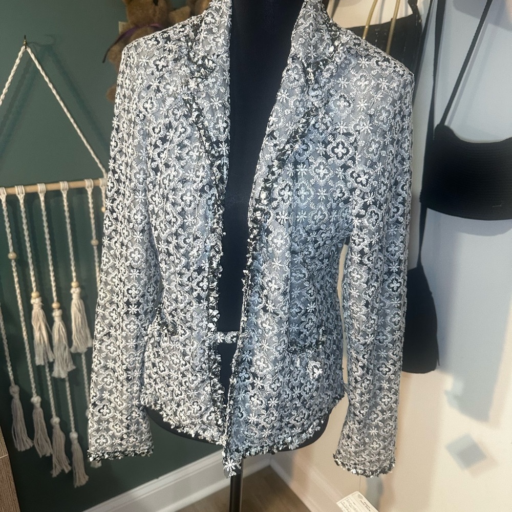 Jones New York Collection Lace Blazer Black & White Floral NWT Size 10
